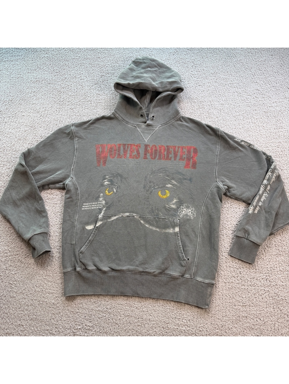 Darc Sport Wolves Memento Mori Through Our Eyes Wolf Gray Acid Wash Hoodie S 581